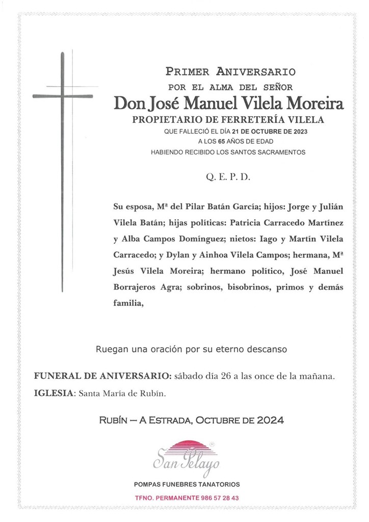 ANIV. JOSE MANUEL VILELA MOREIRA 26/10/2024