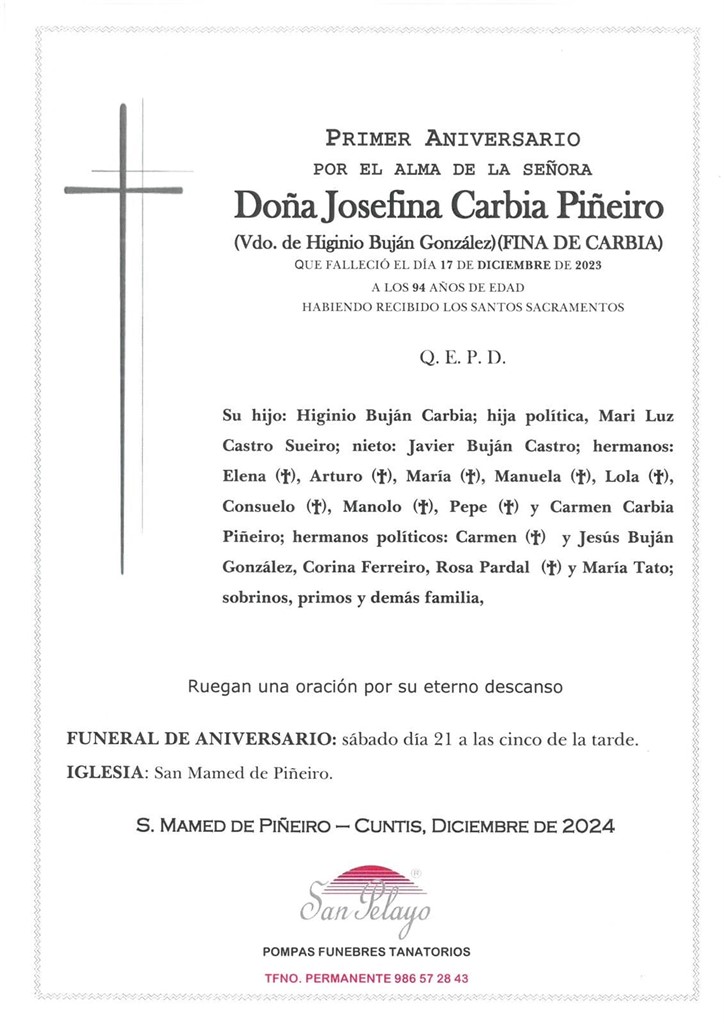 ANIV. JOSEFINA CARBIA PIÑEIRO 21/12/2024