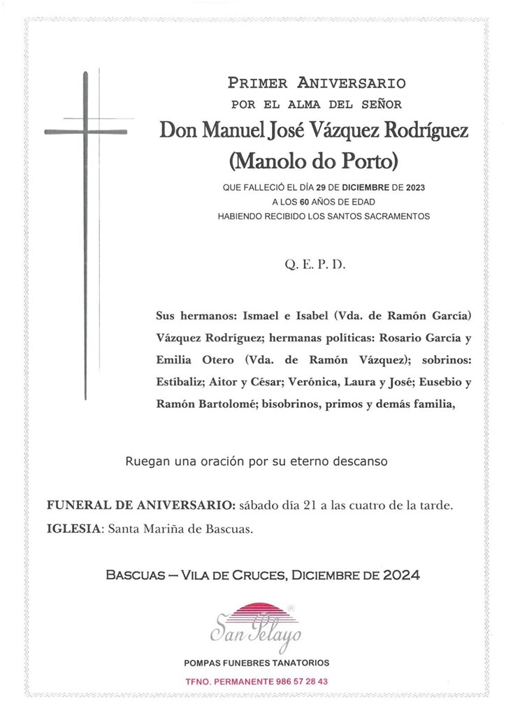 ANIV. MANUEL JOSE VAZQUEZ RODRIGUEZ 21/12/2024