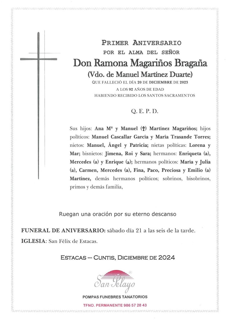 ANIV. RAMONA MAGARIÑOS BRAGAÑA 21/12/2024